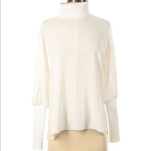 TIBI Boxy Flowy Crepe Cuff Mock neck blouse XXS 0